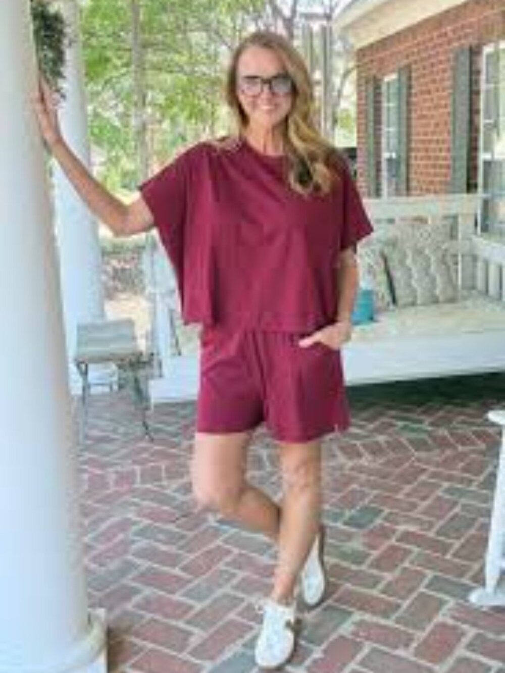 Exposed Seam Boxy Shorts Set - Cabernet Size Small